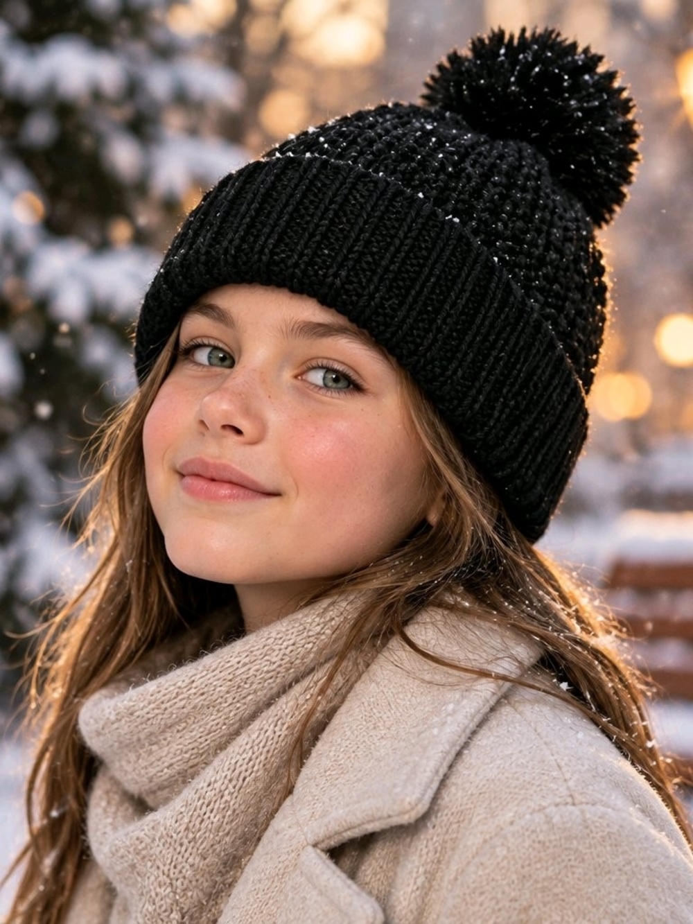 Bula Kids Black Knit Pom-Pom Beanie Winter Hat – Cozy & Warm!